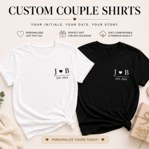 Custom Couple Shirts – Personalized Initials & Date Gift