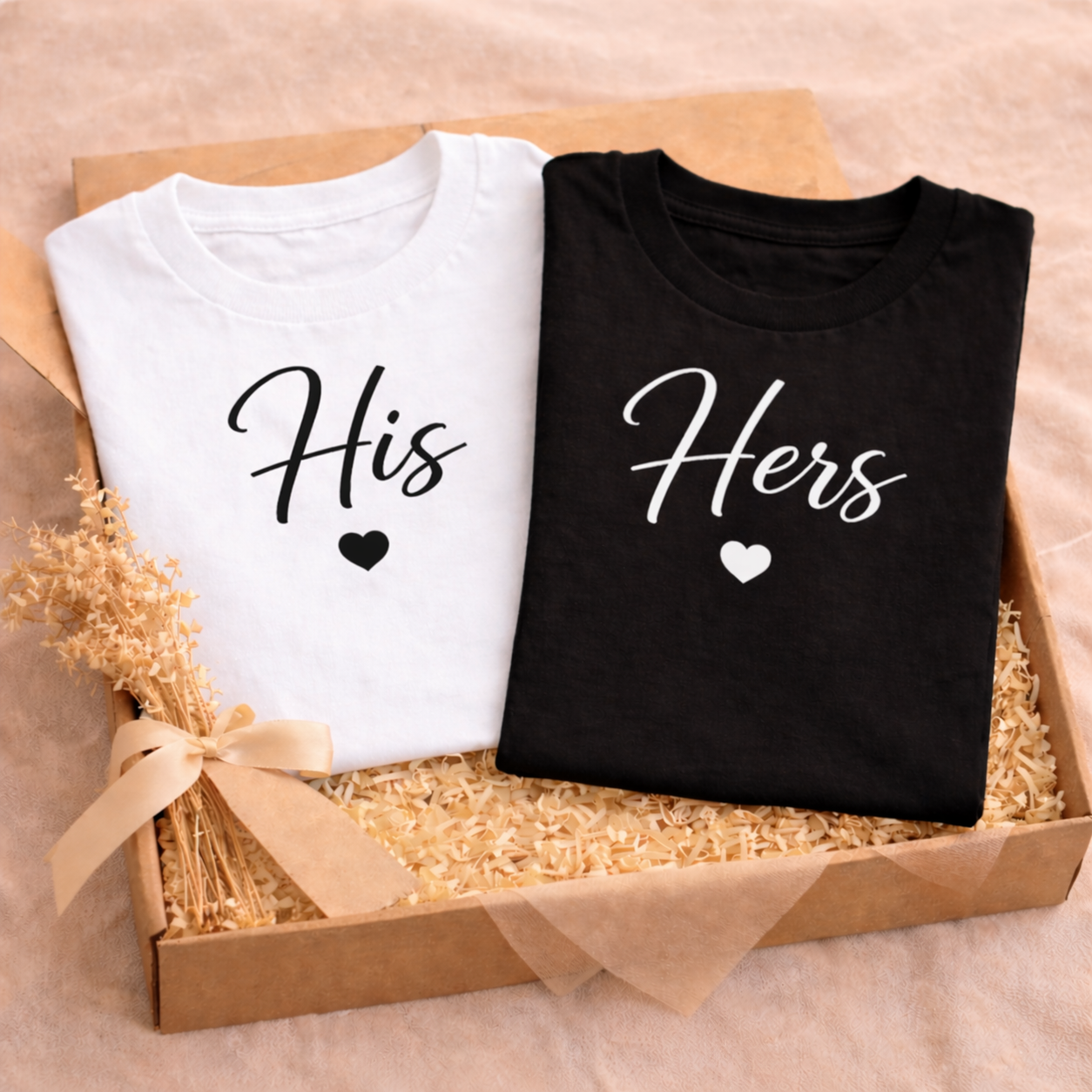 His White & Hers Black T-Shirts ❤️ Matching Couple Gift Set
